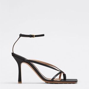 Bottega Veneta Stretch Strap Sandal Stiletto Heels Black Leather 37